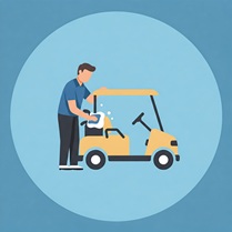 golfer cleaning cart icon